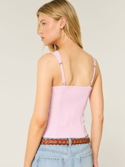 Hollister Pink Linen Button Through Corset Top - Image 3 of 5