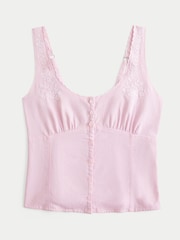 Hollister Pink Linen Button Through Corset Top - Image 4 of 5