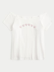 Hollister Off Shoulder Graphic Print White T-Shirt - Image 3 of 3