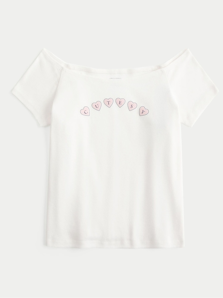 Hollister Off Shoulder Graphic Print White T-Shirt - Image 3 of 3