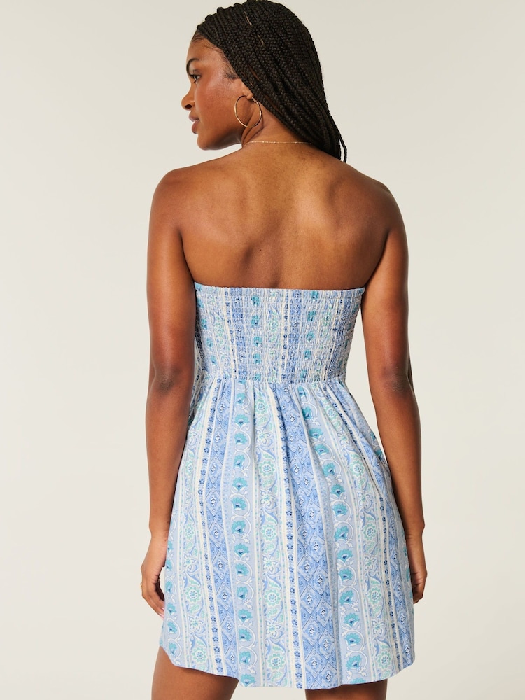 Hollister Blue Strapless Printed Mini Dress - Image 2 of 4
