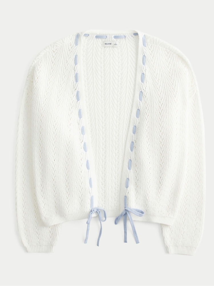 Hollister Textured Knitted Balloon Sleeve White Cardigan - Image 1 of 2