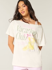 Hollister Off Shoulder Fruit Graphic Print 100% Cotton White T-Shirt - Image 1 of 4