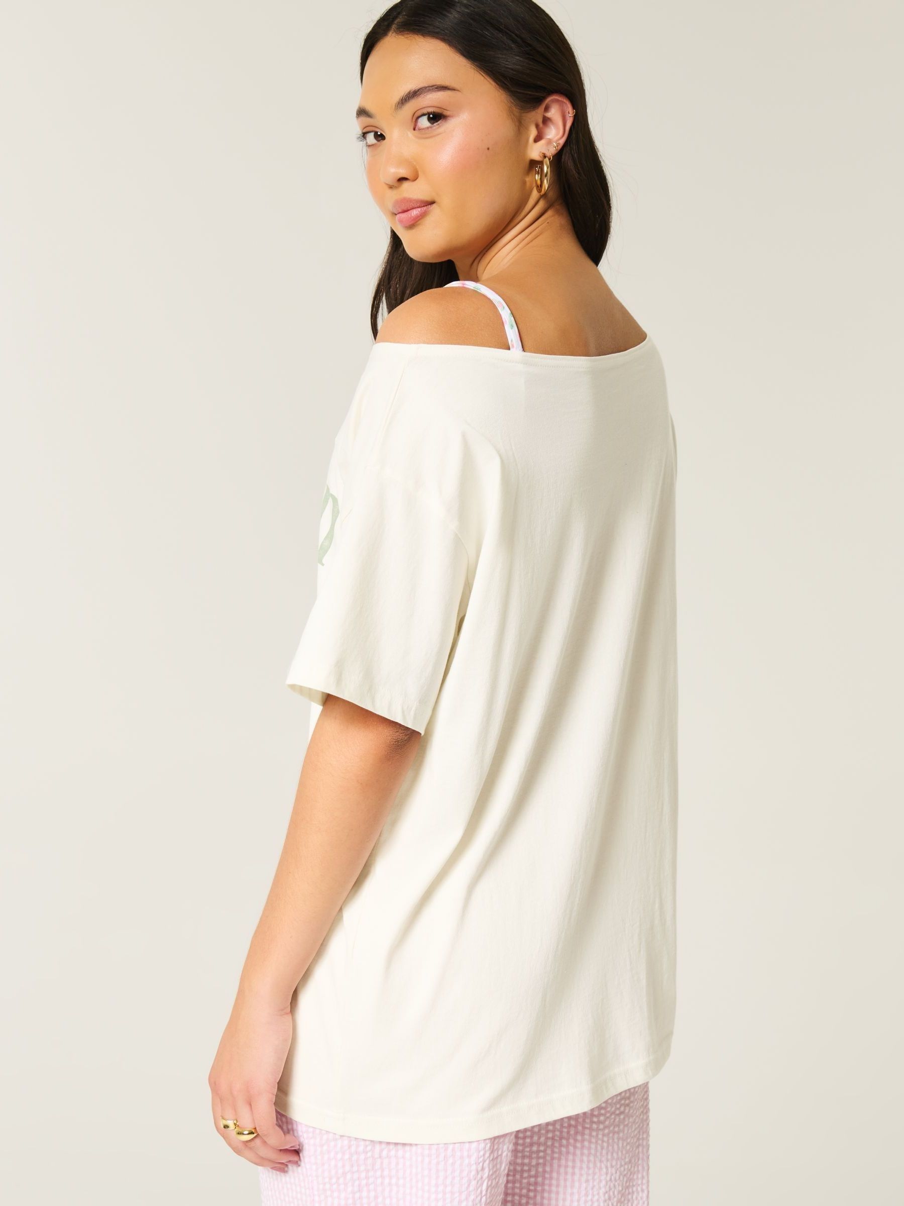 Buy Hollister Off Shoulder Fruit Graphic Print 100% Cotton White T