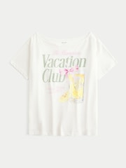 Hollister Off Shoulder Fruit Graphic Print 100% Cotton White T-Shirt - Image 4 of 4