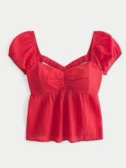 Hollister Red Open Back Babydoll Puff Sleeve Peplum Top - Image 3 of 3