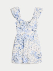 Hollister Flutter Sleeve Dipped Hem Mini Skort Blue Dress - Image 4 of 4
