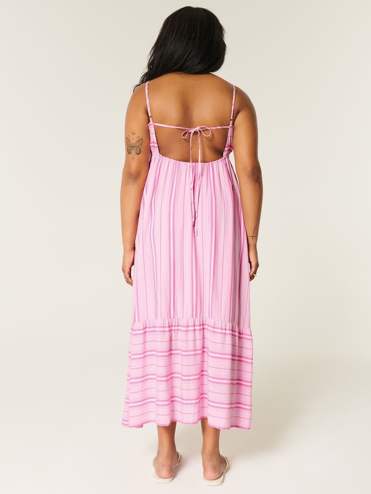 Hollister Pink Babydoll Maxi Dress with Front Slit - Image 2 of 3