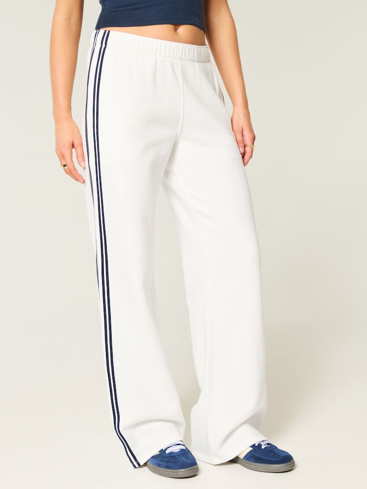 Hollister Low Rise Side Stripe Baggy White Joggers - Image 1 of 4