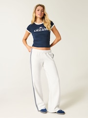 Hollister Low Rise Side Stripe Baggy White Joggers - Image 3 of 4