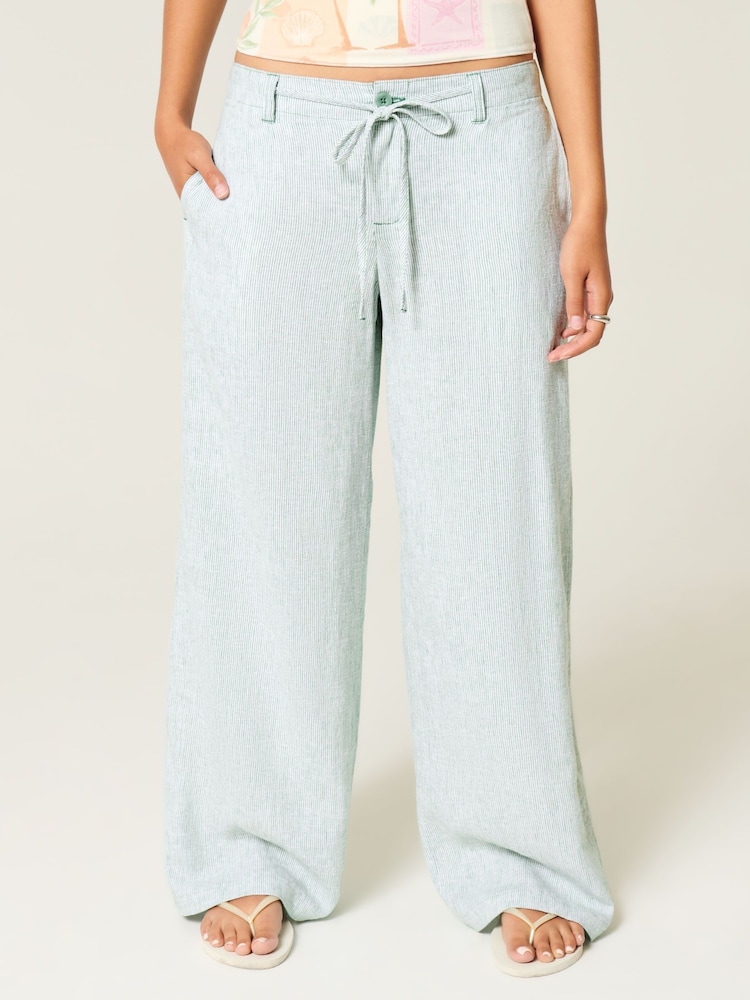 Hollister Blue Low Rise Linen Super Baggy Trousers - Image 1 of 4