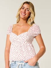 Hollister Open Back Babydoll Puff Sleeve Peplum White Top - صورة 1 من 4