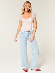 Hollister Open Back Babydoll Puff Sleeve Peplum White Top - صورة 3 من 4