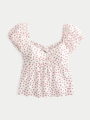 Hollister Open Back Babydoll Puff Sleeve Peplum White Top - صورة 4 من 4