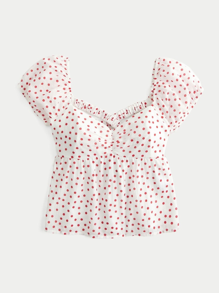Hollister Open Back Babydoll Puff Sleeve Peplum White Top - صورة 4 من 4 Hollister Open Back Babydoll Puff Sleeve Peplum White Top - صورة 4 من 4