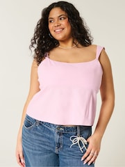 Hollister Linen Blend Bow Open Back Square Neck Pink Cami top - Image 1 of 3