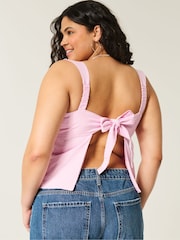 Hollister Linen Blend Bow Open Back Square Neck Pink Cami top - Image 2 of 3
