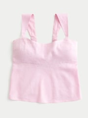 Hollister Linen Blend Bow Open Back Square Neck Pink Cami top - Image 3 of 3