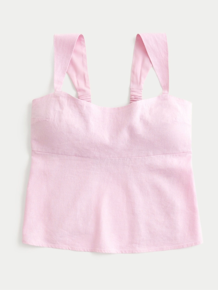 Hollister Linen Blend Bow Open Back Square Neck Pink Cami top - Image 3 of 3