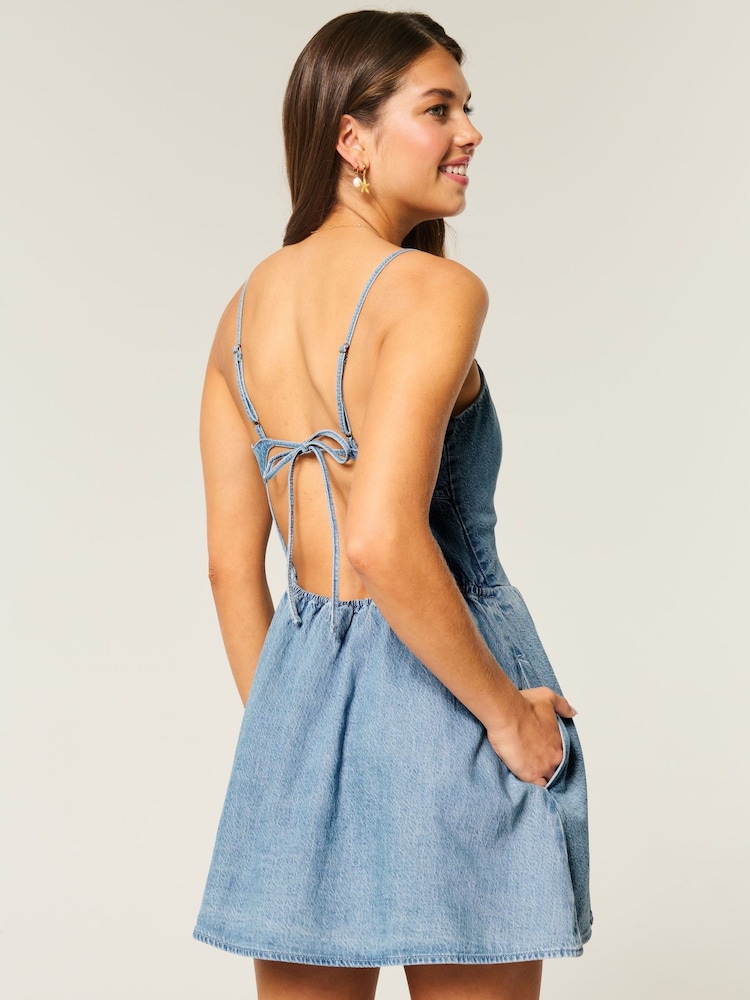 Hollister Blue Strappy Open Back Mini Dress - Image 2 of 3