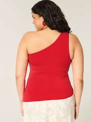 Hollister Red One Shoulder Asymetric Drop Hem Top - Image 2 of 3