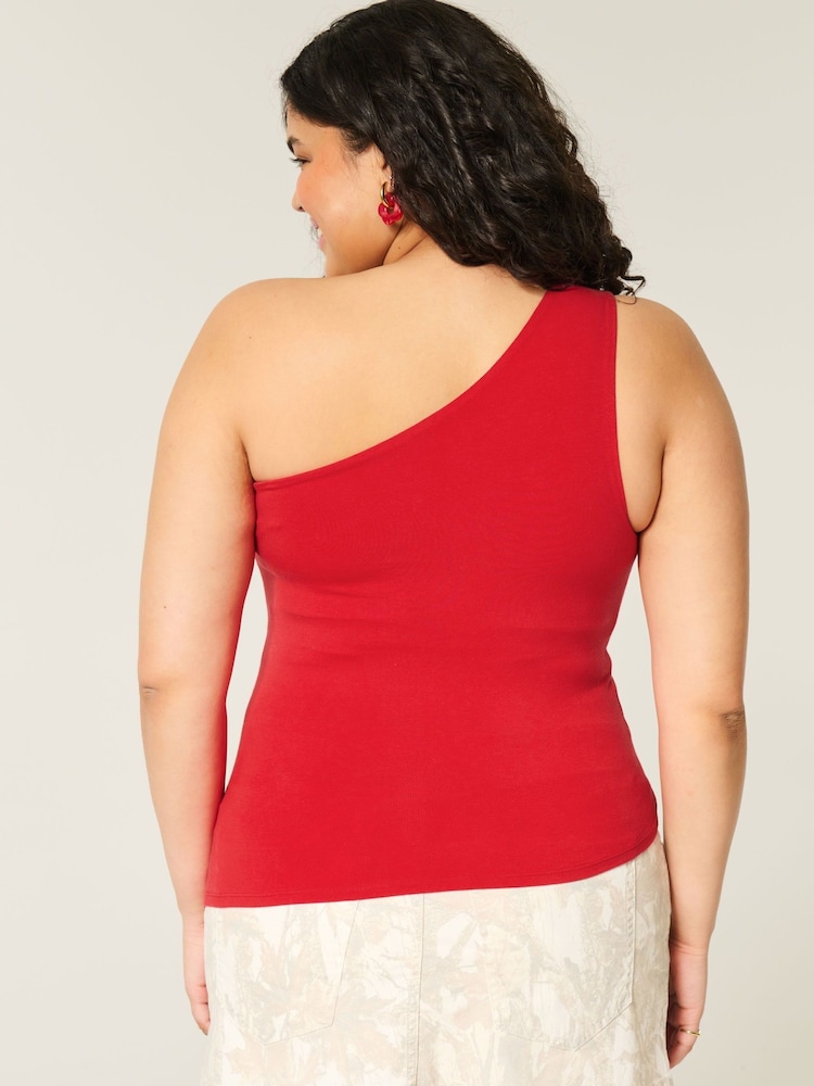 Hollister Red One Shoulder Asymetric Drop Hem Top - Image 2 of 3