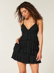 Hollister Ruffle Babydoll Black Mini Dress - Image 1 of 4