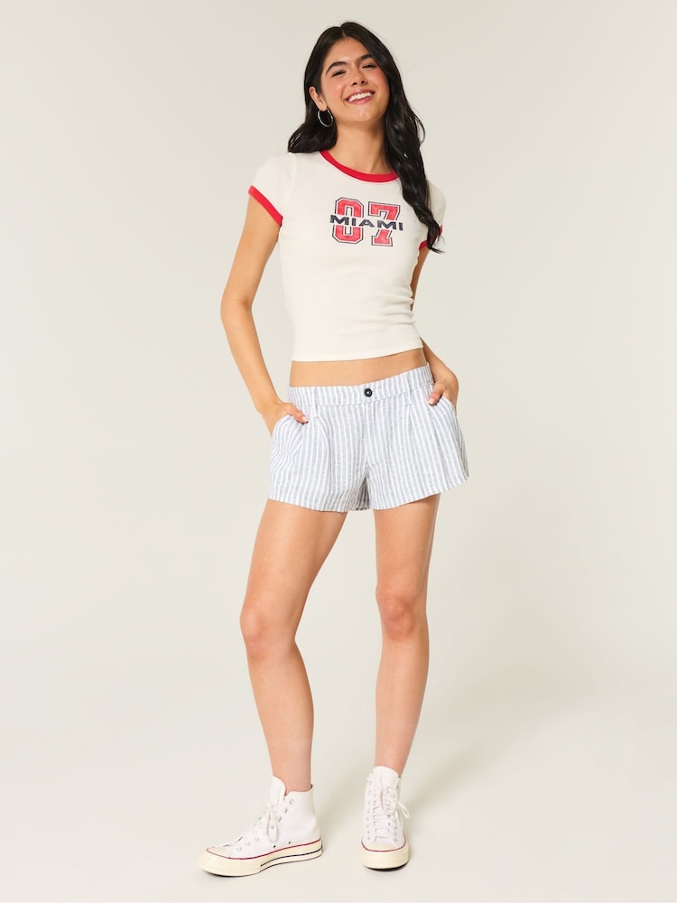 Hollister Blue Linen Striped Shorts - Image 2 of 4