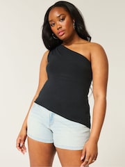 Hollister One Shoulder Asymetric Drop Hem Black Top - Image 1 of 3