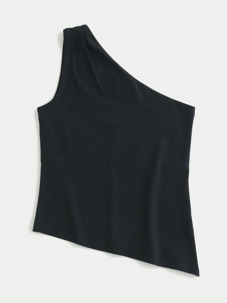 Hollister One Shoulder Asymetric Drop Hem Black Top - Image 3 of 3