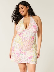 Hollister Textured Floral Halter Neck White Top - Image 1 of 4