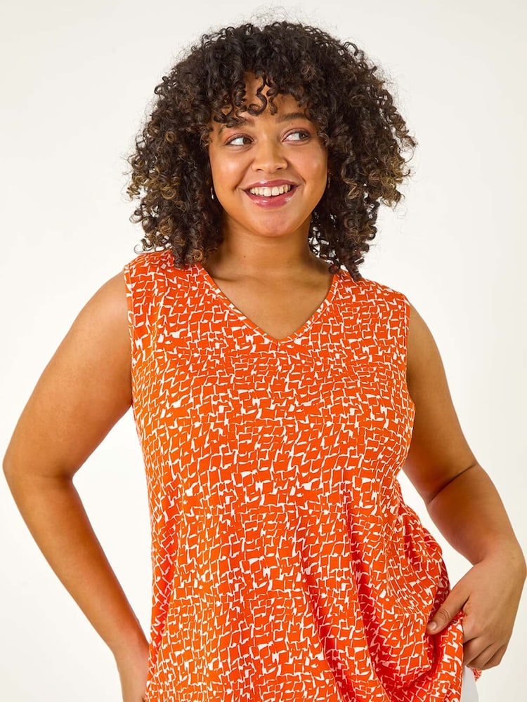 Roman Orange Curve V-Neck Swing Vest Top - Image 1 of 5 Roman Orange Curve V-Neck Swing Vest Top - Image 1 of 5