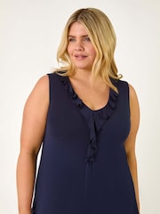 Roman Blue Curve Ruffle Neck Vest Top - Image 1 of 5