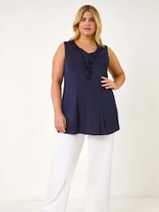 Roman Blue Curve Ruffle Neck Vest Top - Image 2 of 5