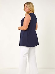 Roman Blue Curve Ruffle Neck Vest Top - Image 3 of 5