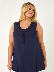 Roman Blue Curve Ruffle Neck Vest Top - Image 4 of 5