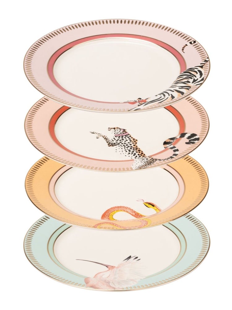 Yvonne Ellen Set of 4 White Animal Print Side Plates - Image 1 of 1