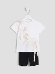River Island White Girls White Bow T-Shirt and Short Set - Image 5 of 5