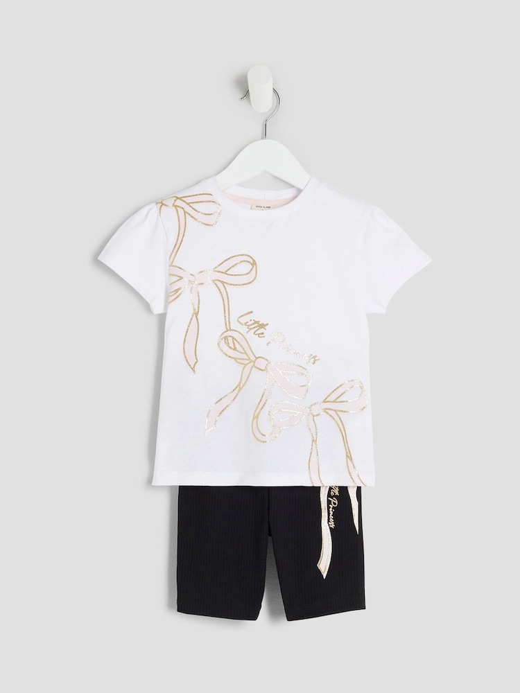 River Island White Girls White Bow T-Shirt and Short Set - Image 5 of 5