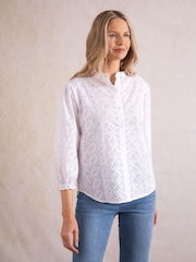 Белая блузка из 100% хлопка с вышивкой Lakeland Clothing Joy - Изображение 1 из 7