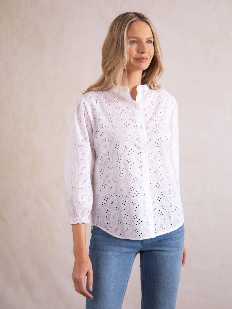Белая блузка из 100% хлопка с вышивкой Lakeland Clothing Joy - Изображение 1 из 7