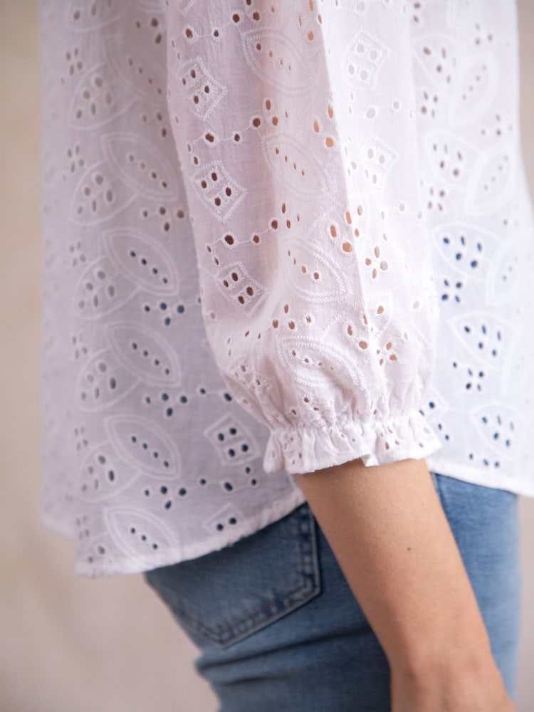 Lakeland Clothing Joy Embroidered 100% Cotton White Blouse - Image 5 of 7