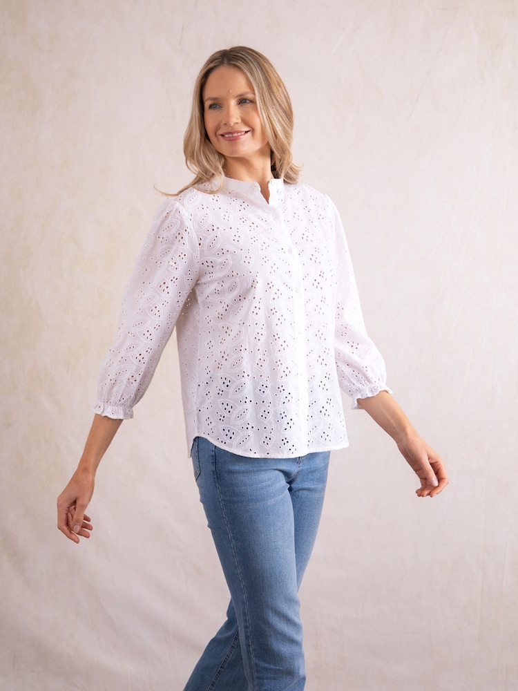 Lakeland Clothing Joy Embroidered 100% Cotton White Blouse - Image 6 of 7