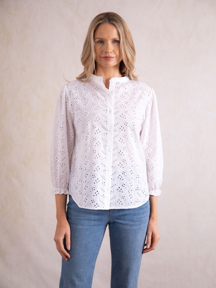 Белая блузка из 100% хлопка с вышивкой Lakeland Clothing Joy - Изображение 7 из 7
