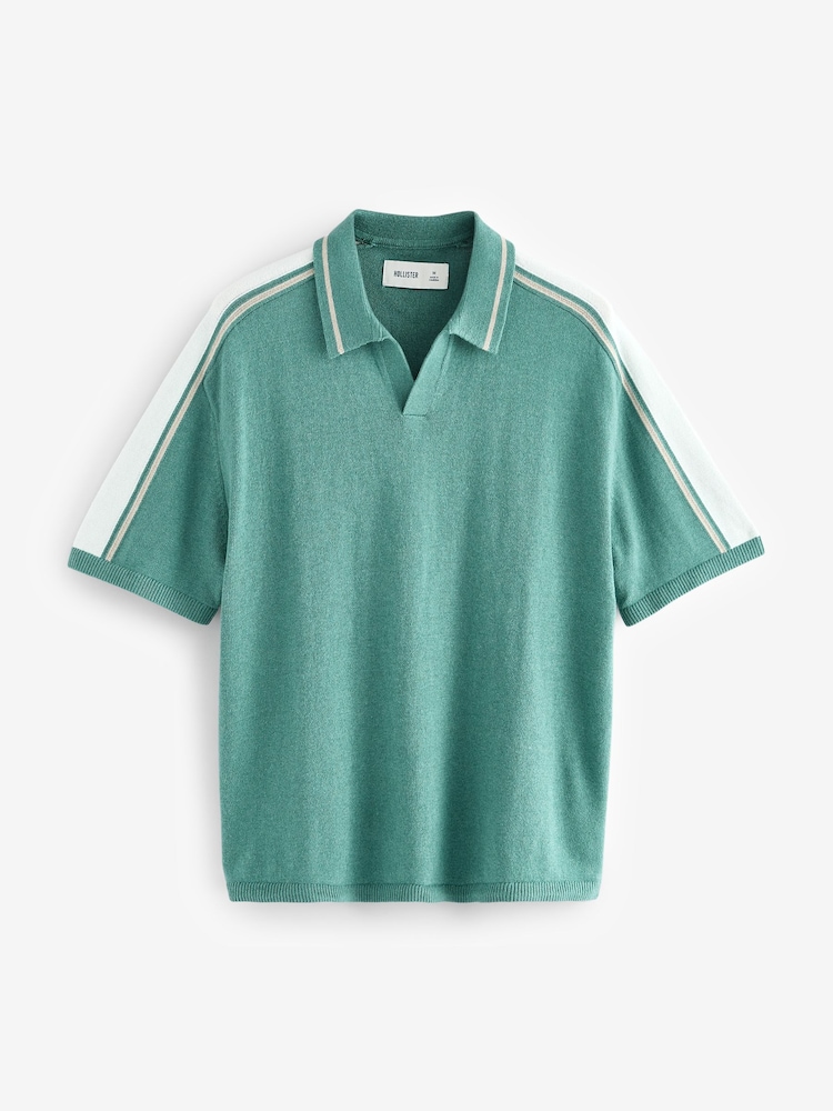 Hollister Short Sleeve White Polo Shirt WIth Retro Stripe Detail - Image 1 of 1