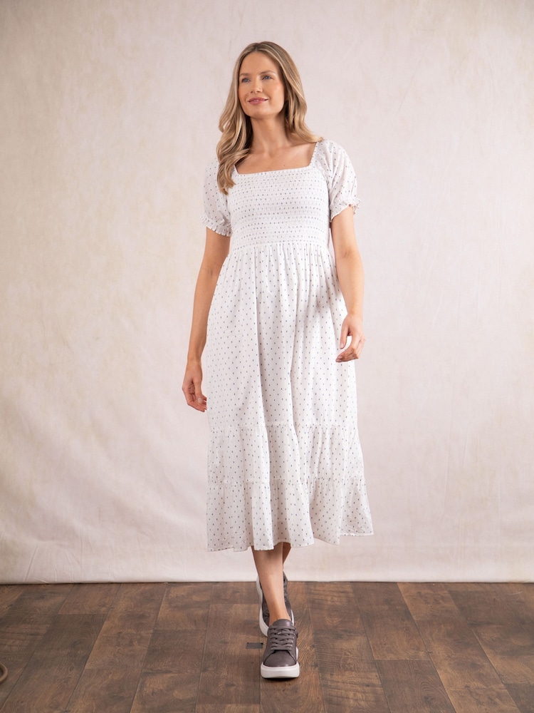 Lakeland Clothing Ava 100% Cotton White Midi Dress - Image 5 of 7