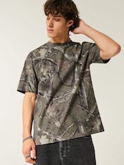 Hollister Green Acid Wash Camo Crew Neck Boxy 100% Cotton T-Shirt - Image 1 of 3