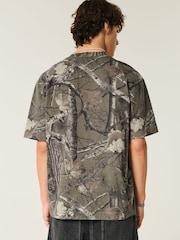 Hollister Green Acid Wash Camo Crew Neck Boxy 100% Cotton T-Shirt - Image 2 of 3