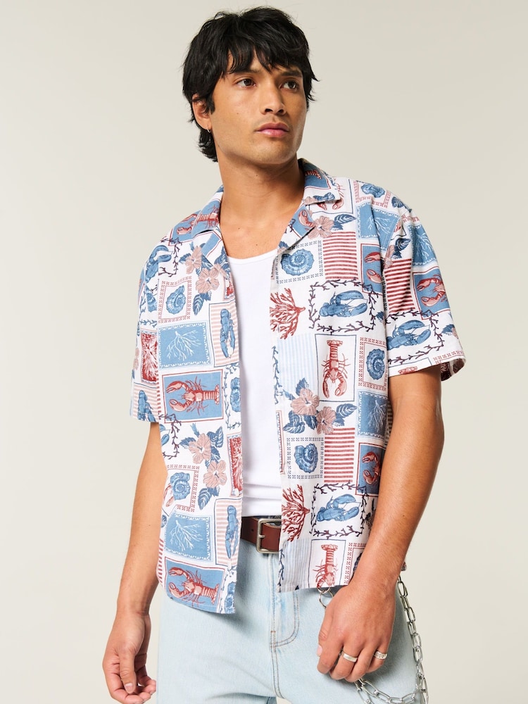 Hollister Graphic Print Linen Short Sleeve Shirt - Image 1 of 4