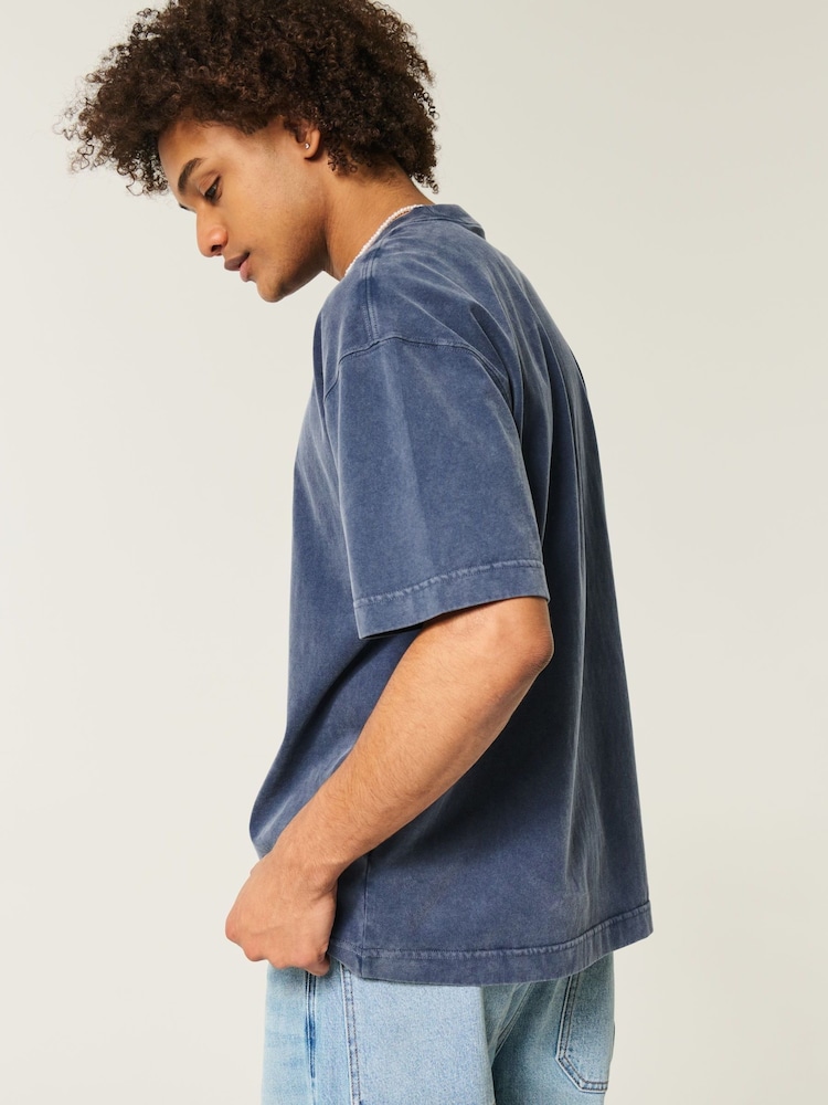 Hollister Blue 100% Cotton Acid Wash Boxy Crew Neck T-Shirt - Image 2 of 4